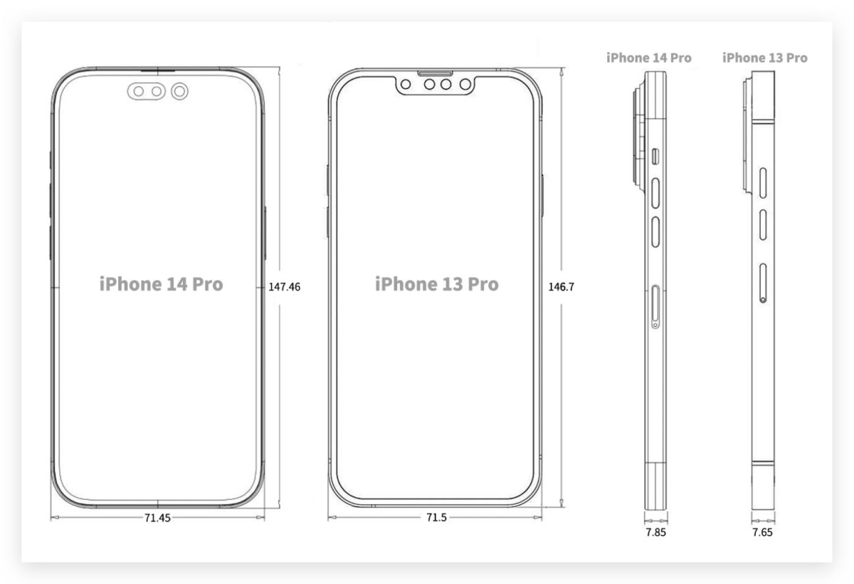 苹果 CAD 设计图显示 iPhone 14 Pro 将有更厚的机身、更凸的镜头